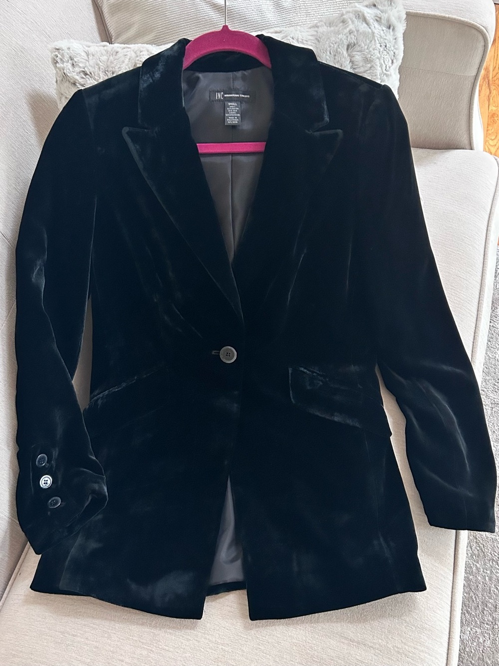 INC International Concepts Black Velvet Single-Button Blazer